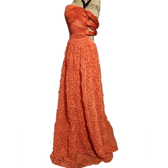 Hailey Logan By Adrianna Propell Coral Rosette Strapless Gown - Picture 6 of 14